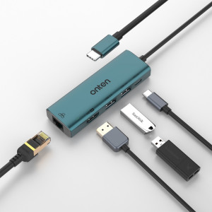 Onten UC125 5 en 1 USB-C / Type-C vers HDMI + USB3.0 + PD3.0 HUB multifonction avec carte réseau 100 Mbps SO24481512-20