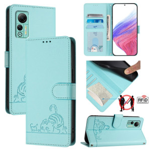 Pour Ulefone Note 14 Cat Rat Motif en relief Étui de téléphone en cuir RFID avec lanière (vert menthe) SH901A625-20