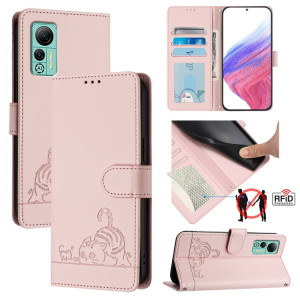 Pour Ulefone Note 14 Cat Rat Motif en relief Étui de téléphone en cuir RFID avec lanière (rose) SH901B340-20