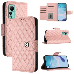 Pour Ulefone Note 14 Étui de téléphone à rabat en cuir à texture rhombique avec lanière (rose corail) SH401E1287-20
