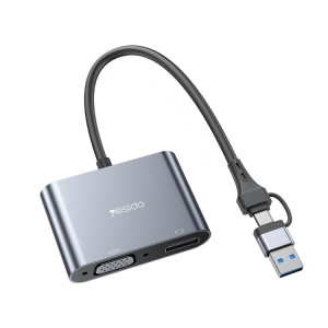 Yesido HM15 USB-C / Type-C + Adaptateur d'écran partagé HDTV avec interface USB 2.0 (Gris) SY301A100-20