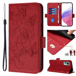 Pour Ulefone Note 14 Étui de téléphone en cuir antivol Rose en relief RFID (rouge) SH101B1612-20
