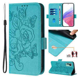 Pour Ulefone Note 14 Étui de téléphone en cuir antivol Rose en relief RFID (bleu clair) SH101C740-20