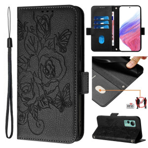 Pour Ulefone Note 14 Étui de téléphone en cuir antivol Rose en relief RFID (Noir) SH101F321-20
