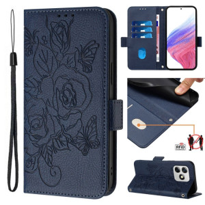 Pour Ulefone Note 18 Ultra Étui de téléphone en cuir antivol RFID en relief rose (bleu foncé) SH102E642-20