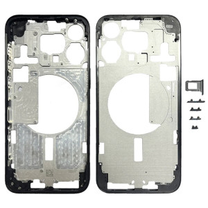 Pour iPhone 15 Pro Max Cadre central Plaque de lunette avec touches latérales + plateau de carte, Version : Version CE UE (Noir) SH703A340-20