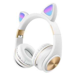 Casque de jeu sans fil Bluetooth à oreilles de chat avec lumière (blanc) SH001B1222-20