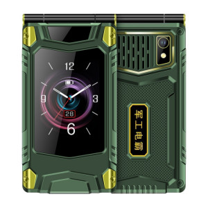Téléphone robuste à rabat double écran M7+ 4G, 2,8 pouces à l'intérieur, 2,4 pouces à l'extérieur, batterie 6800 mAh, 24 touches, lampe de poche, réseau : 4G, double SIM, SOS, prise : prise américaine (vert) SH402B759-20
