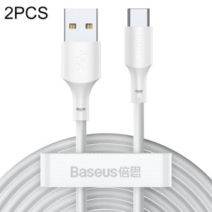 Baseus 2 PCS / Set Simple Wisdom 1.5m 5A Max Output USB vers USB-C / Type-C Câble de données de charge rapide (blanc) SB101A1441-20
