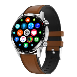 Q88 Montre intelligente Bluetooth à double mode à écran tactile de 1,28 pouces, moniteur de sommeil / moniteur de fréquence cardiaque / surveillance de la pression artérielle (bracelet en cuir marron) SH701A1210-20