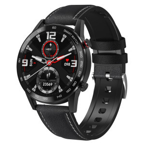 Q88 Montre intelligente Bluetooth à double mode à écran tactile de 1,28 pouces, moniteur de sommeil / moniteur de fréquence cardiaque / surveillance de la pression artérielle (bracelet en cuir noir) SH701B634-20