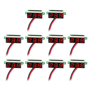 Tensiomètre numérique 10 PCS 0,36 pouces à 2 fils, Affichage couleur, Tension de mesure: DC 2.5-30V (Rouge) SH101R867-20