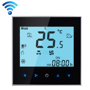 Thermostat d'ambiance programmable de 4 tuyaux de climatisation d'affichage à cristaux liquides pour l'unité de bobine de fan, soutient Wifi (noir) SH127B556-20