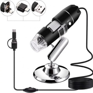 Capteur d'image 1000X Magnifier HD 0.3MP Microscope numérique USB 3 en 1 avec 8 LED et support professionnel (noir) SH051B1444-20