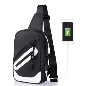 Multi-Function Portable Casual Canvas Black and White Chest Bag Outdoor Sports Shoulder Bag with External USB Charging Interface for Men / Women / Student SH066B1515-20