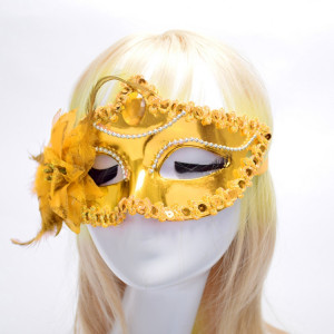Mascarade halloween fête danse placage côté fleur plume masque de princesse de venise (or) SH970J979-20