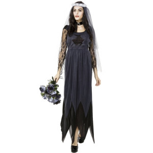 Costume d'Halloween Femmes Dentelle Mousseline Noire Robe Ghost Bride Vêtements Uniformes de Jeu Cosplay, Taille: M, Buste: 76cm, Tour de taille: 70cm, Tenue Longue: 141cm SH62401369-20