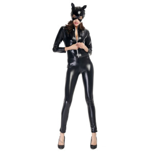 Costume d'Halloween en cuir verni Cat Girl Neutral Sexy Moto Vêtements de scène Performance Cosplay Vêtements, Taille: L, Buste: 85-90cm, Tour de taille: 72-76cm, Vêtements Longs: 140cm SH62741355-20