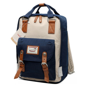 Mode sac à dos de voyage décontracté pour ordinateur portable sac étudiant avec poignée, taille: 38 * 28 * 15cm (bleu foncé + ivoire) SH65AC1210-20