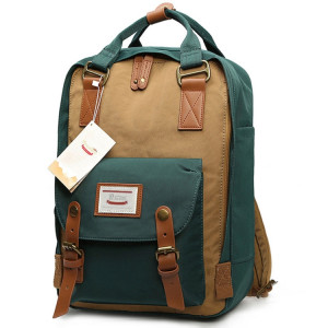 Mode sac à dos de voyage décontracté pour ordinateur portable sac étudiant avec poignée, taille: 38 * 28 * 15 cm (brun + vert d'algue) SH65AP946-20
