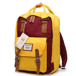 Mode sac à dos de voyage décontracté pour ordinateur portable sac étudiant avec poignée, taille: 38 * 28 * 15 cm (jaune + vin rouge) SH665J1673-20