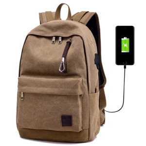 Sac à dos de voyage en toile décontracté multifonctionnel pour étudiants avec interface de chargement USB externe et prise casque (café) SH095C1546-20