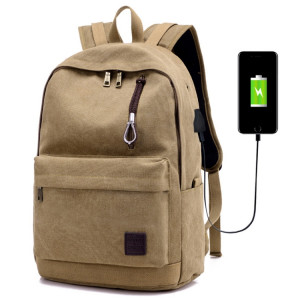 Sac à dos de voyage en toile décontracté multi-fonctions pour étudiants avec interface de chargement USB externe et prise casque (kaki) SH095K246-20