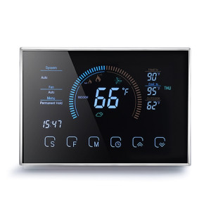 BHP-8000-B 3H2C Thermostat de boîtier de miroir rond pour pompe à chaleur domestique intelligente avec plaque d'adaptation et pas de WiFi, AC 24V (noir) SH669B706-20