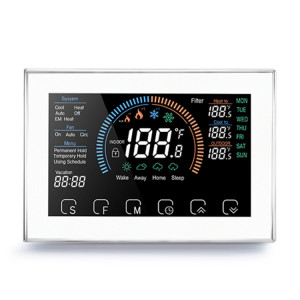 BHP-8000-W 3H2C Thermostat de boîtier de miroir rond pour pompe à chaleur domestique intelligente avec plaque d'adaptation et pas de WiFi, AC 24V (Blanc) SH669W1939-20