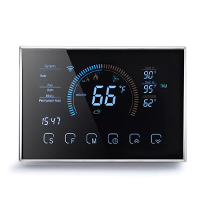 BHP-8000-WIFI-B 3H2C Thermostat de boîtier de miroir rond pour pompe à chaleur pour maison intelligente avec plaque d'adaptation et WiFi, AC 24V (noir) SH670B485-20