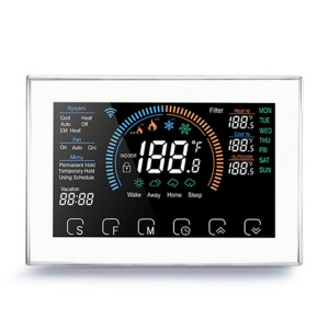 BHP-8000-WIFI-W 3H2C Thermostat de boîtier de miroir rond pour pompe à chaleur domestique intelligente avec plaque d'adaptation et WiFi, AC 24V (Blanc) SH670W1760-20