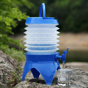 Seau de stockage d'eau de bière rétractable pliable télescopique de camping en plein air multifonctionnel, outils extérieurs d'eau potable, capacité: 5L (bleu) SH879L913-20