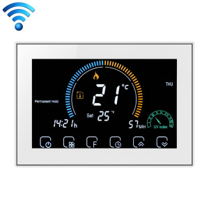 BHT-8000-GALW Contrôle du chauffage de l'eau Économie d'énergie et respectueux de l'environnement Smart Home Affichage négatif Écran LCD Thermostat d'ambiance rond avec WiFi (Blanc) SH918W364-20