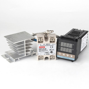 Thermostat 8800W REX-C100 + dissipateur de chaleur + Thermocouple + Module à semi-conducteurs SSR-80 DA Kit de contrôle de température intelligent SH5469361-20