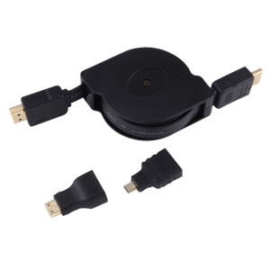 1 m HDMI mâle à HDMI mâle Adaptateur de connecteur audio vidéo rétractable avec mini HDMI et adaptateurs micro HDMI pour moniteur et projecteur HDTV, PC, appareils photo, tablettes et téléphones intelligents SH88841830-20