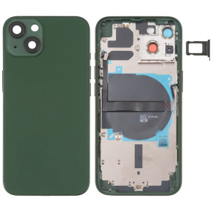 Coque arrière de batterie pour iPhone 13 avec touches latérales et plateau de carte et câble flexible d'alimentation + volume et module de charge sans fil (vert) SH38GL28-20