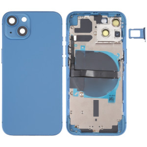 Coque arrière de batterie pour iPhone 13 avec touches latérales et plateau de carte et câble flexible d'alimentation + volume et module de charge sans fil (bleu) SH38LL1753-20