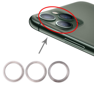 Anneau de cerceau de protection en métal pour lentille en verre de caméra arrière 3 pièces pour iPhone 11 Pro et 11 Pro Max (argent) SH016S1213-20