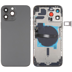 Coque arrière de batterie pour iPhone 13 Pro Max avec touches latérales et plateau de carte et alimentation + câble flexible de volume et module de charge sans fil (noir) SH13BL426-20