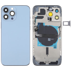 Coque arrière de batterie pour iPhone 13 Pro Max avec touches latérales et plateau de carte et câble flexible d'alimentation + volume et module de charge sans fil (bleu) SH13LL465-20