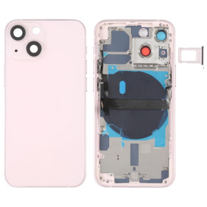 Coque arrière de batterie pour iPhone 13 mini avec touches latérales et plateau de carte et câble flexible d'alimentation + volume et module de charge sans fil (rose) SH14FL1570-20