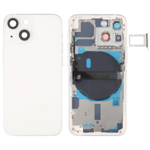 Coque arrière de batterie pour iPhone 13 mini avec touches latérales et plateau de carte et câble flexible d'alimentation + volume et module de charge sans fil (blanc) SH14WL673-20