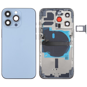 Coque arrière de batterie pour iPhone 13 Pro avec touches latérales et plateau de carte et câble flexible d'alimentation + volume et module de charge sans fil (bleu) SH08LL1522-20