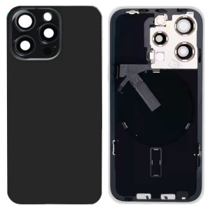 Pour iPhone 15 Pro Couvercle arrière de batterie en verre avec support de flash + module de chargement sans fil (noir) SH12BL611-20