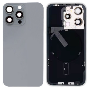 For iPhone 15 Pro Glass Battery Back Cover with Flash Bracket + Wireless Charging Module(Titanium gray) SH2TCL734-20