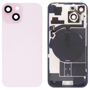 For iPhone 15 Glass Battery Back Cover with Flash Bracket + Wireless Charging Module(Pink) SH14FL1116-20