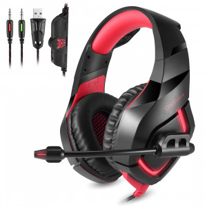 ONIKUMA K1B 3.5mm Plug Stéréo USB LED Lumière Casque avec Microphone, Pour PS4, Smartphone, Tablette, PC, Ordinateur Portable (Rouge) SO174R1877-20