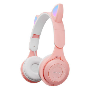 Casque Bluetooth pliable de chat à deux couleurs d'oreilles de chat à deux couleurs avec fente de carte Jack & TF de 3,5 mm (rose) SH931F800-20