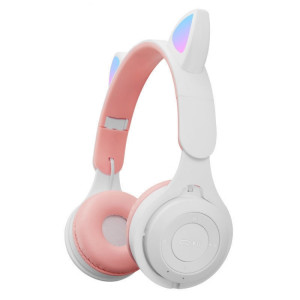 Casque Bluetooth Bluetooth pliable à deux couleurs d'oreilles de chat m6 avec une fente de carte Jack & TF de 3,5 mm (blanc) SH931W878-20