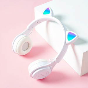 Casque Bluetooth pliable de Cat M6 oreilles de chat puissant avec une fente de carte Jack & TF de 3,5 mm (blanc) SH932W1573-20